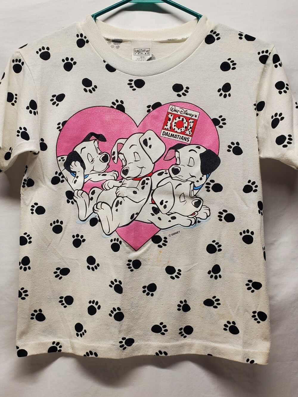 Disney White & Pink 101 Dalmatians Heart PawPrint Tee Rare vintage Single Stitch